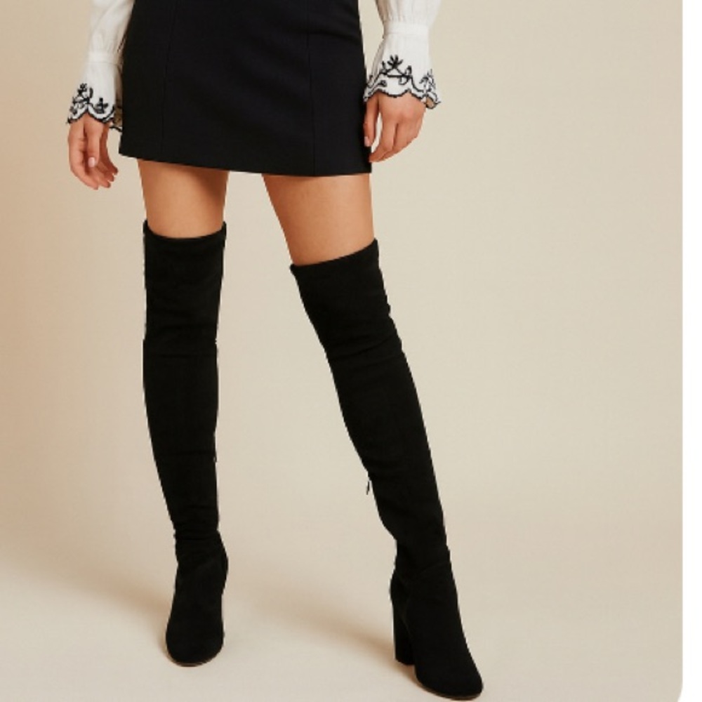 Farylrobin Sophia Over the Knee Vegan Suede High Heel Black Boots NWT SZ 6.5